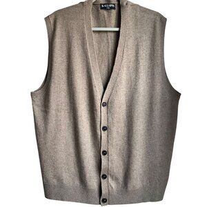 Kallspin Mens XXL Beige Sleeveless Button-Down Knit Vest Cashmere Wool Bl Preppy